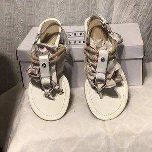 beige and white sandals